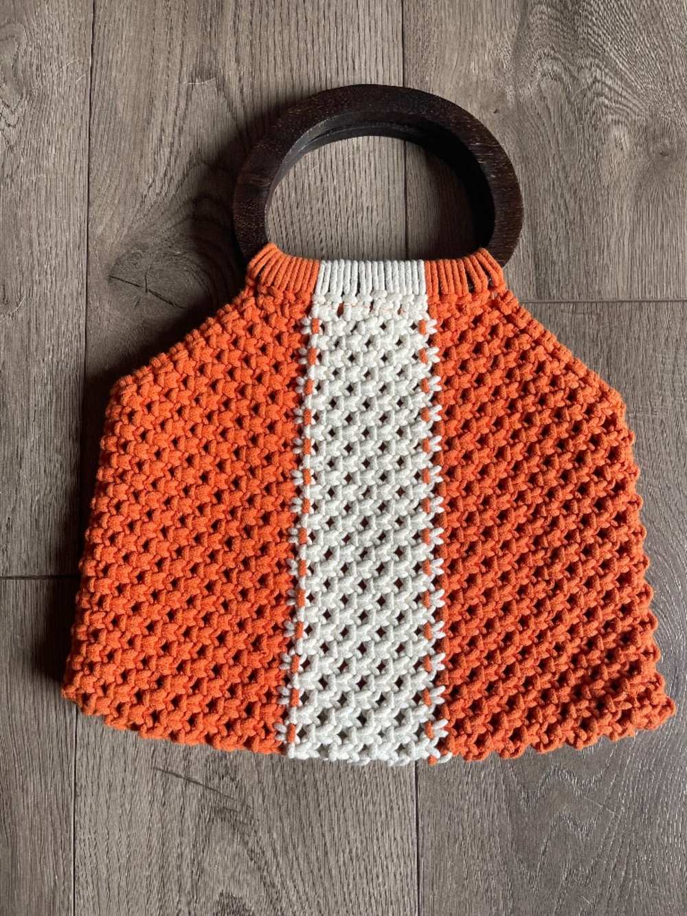 Crochet Bag with Wooden Handles